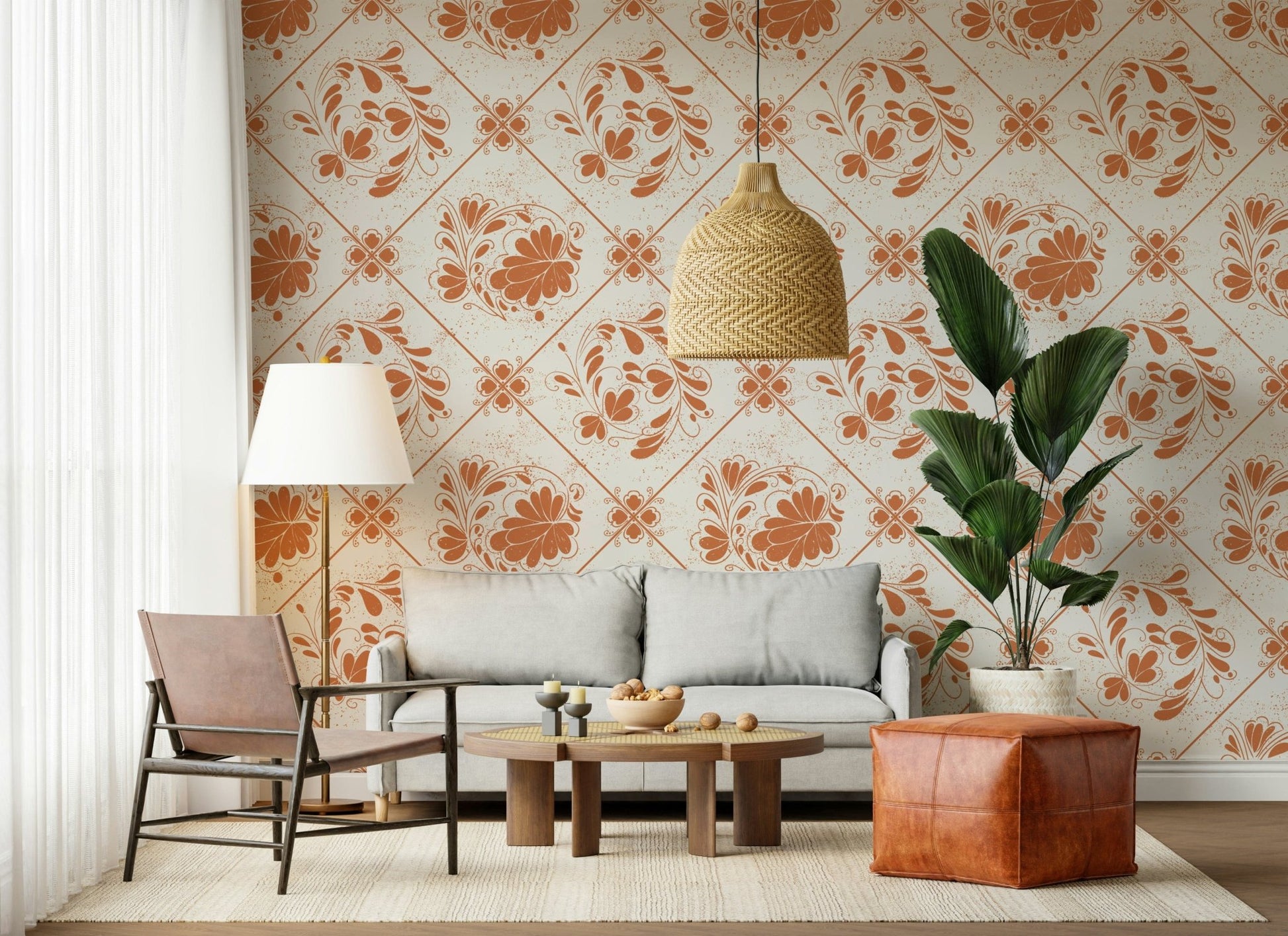 Distressed Floral Squares Wallpaper⁠