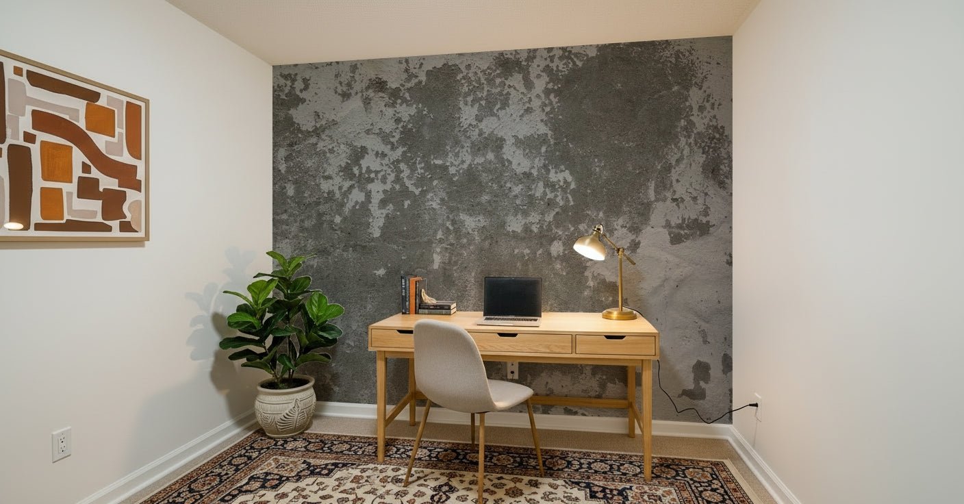 Rustic bedroom accent wall using Distressed Wall wallpaper., GD6060