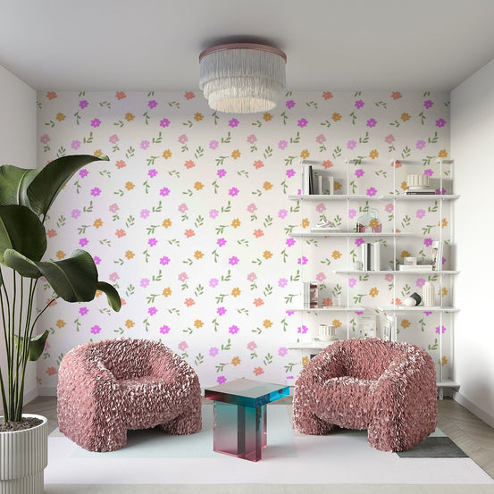 Ditsy Blooms wallpaper featuring tiny flowers in pink, orange, and coral GD4922
