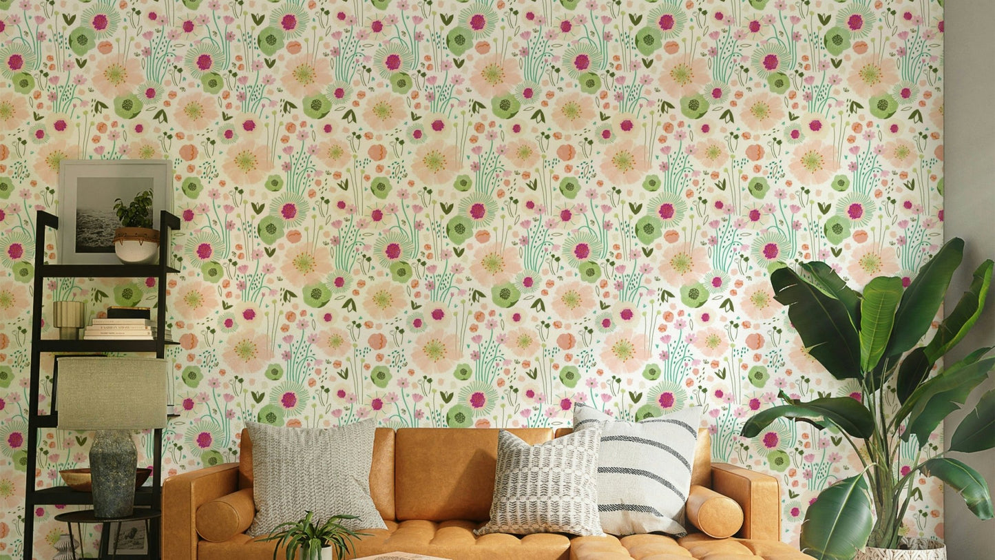 Ditsy Dream white wall mural


