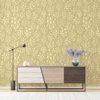 Charming ditsy mushroom wallpaper in yellow for cozy accents. RNM30