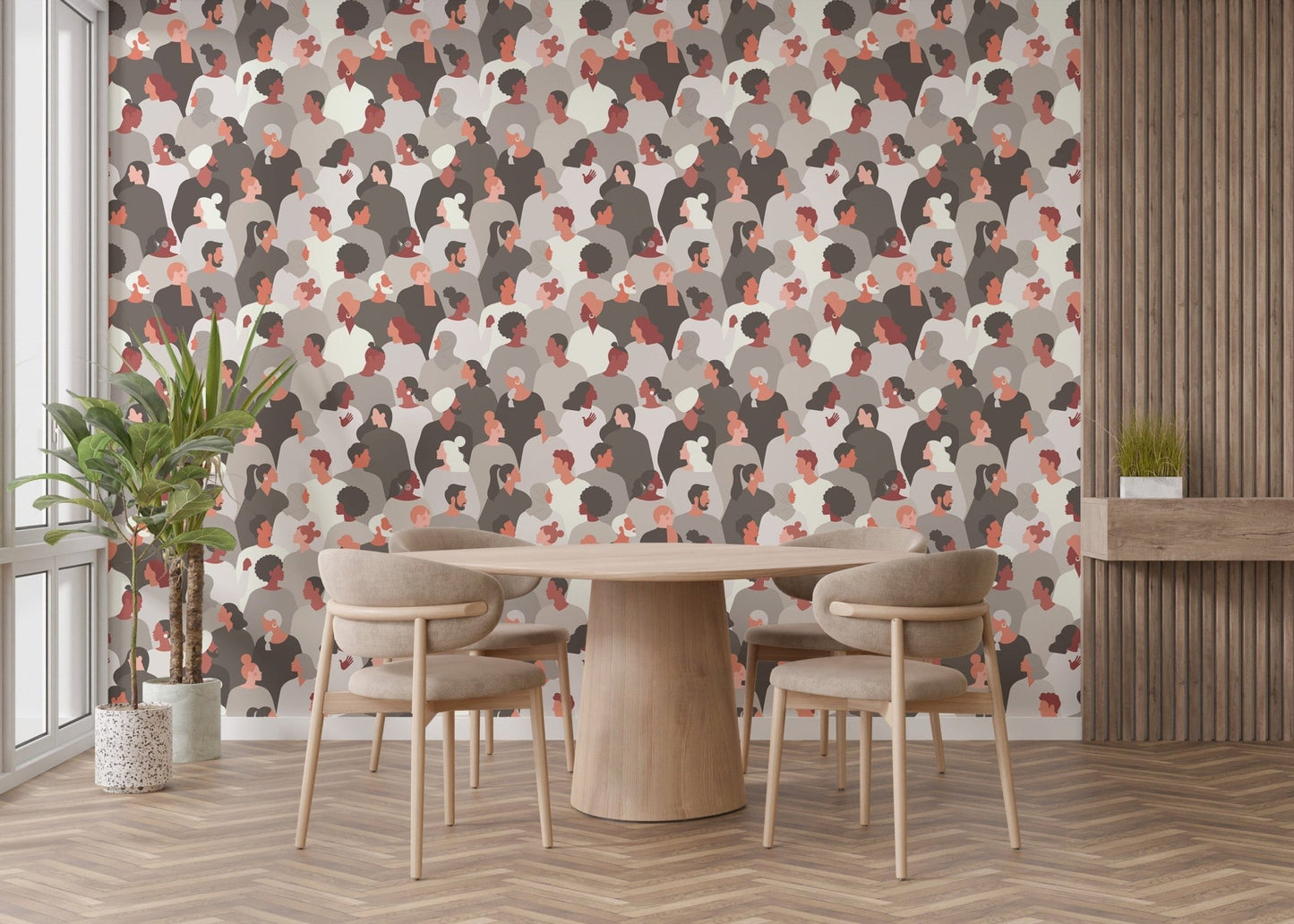 Abstract diverse faces pattern wall mural, B348