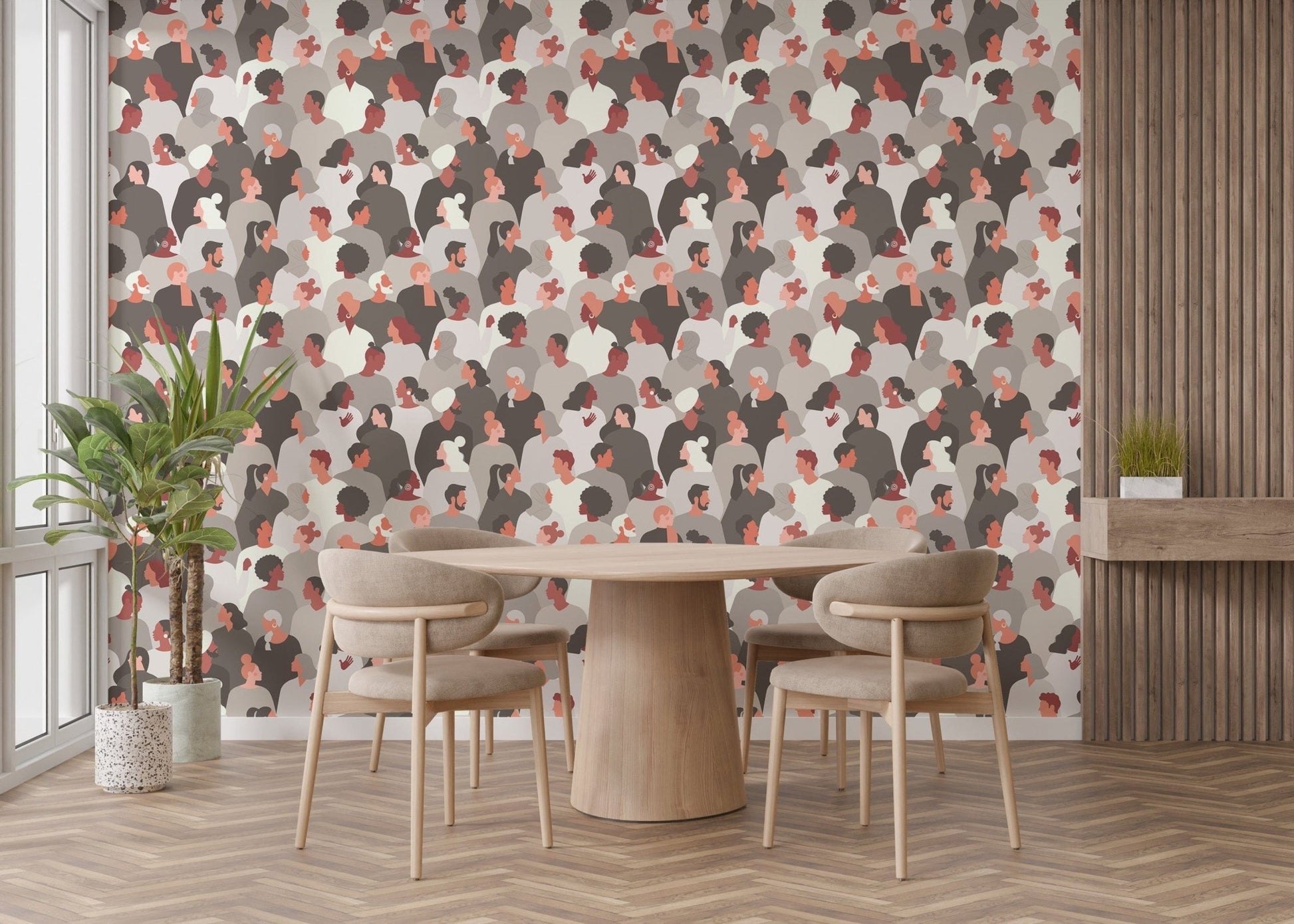 Abstract diverse faces pattern wall mural, B348
