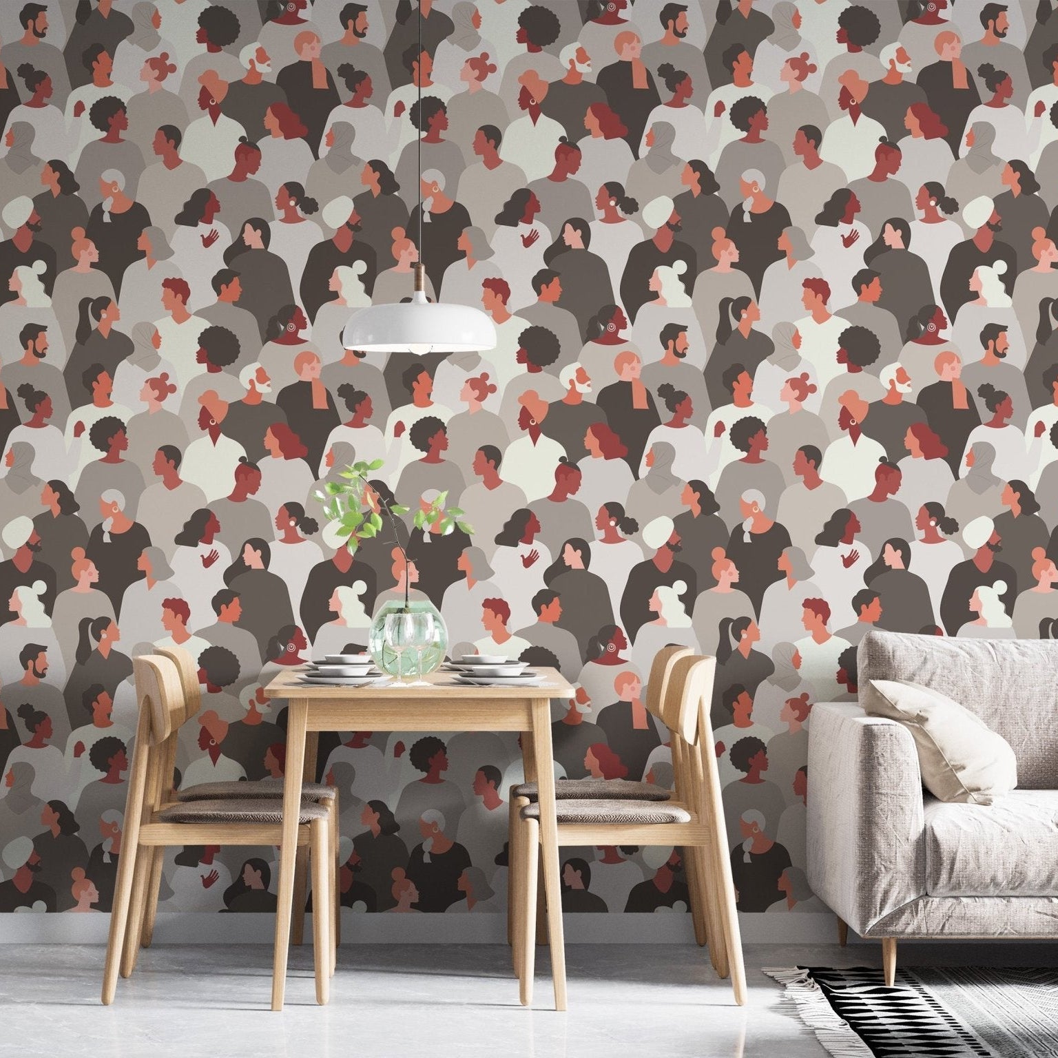 Inclusive people mural in soft warm tones, B348