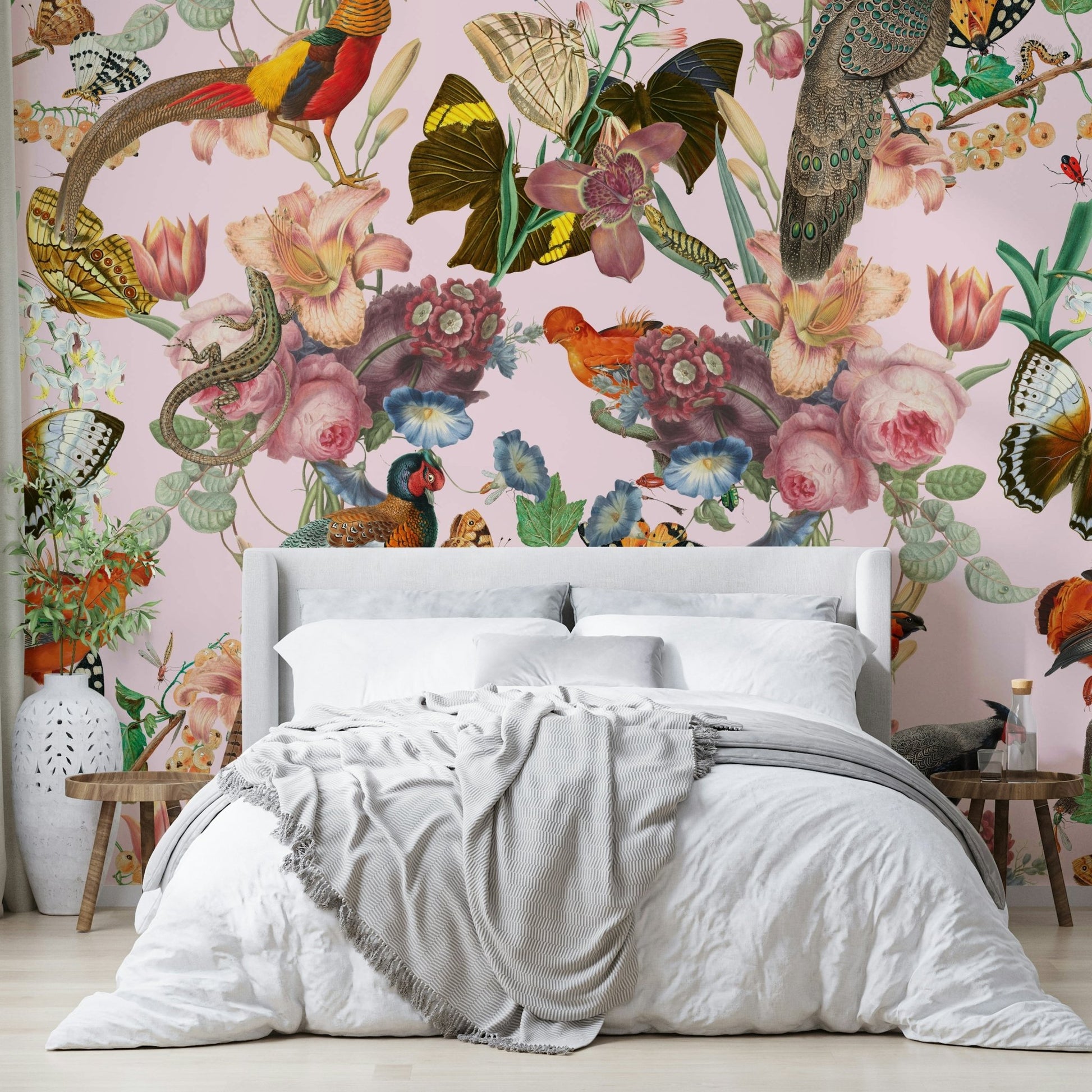 Divertirs Wall Mural with intricate flowers and exotic fauna

