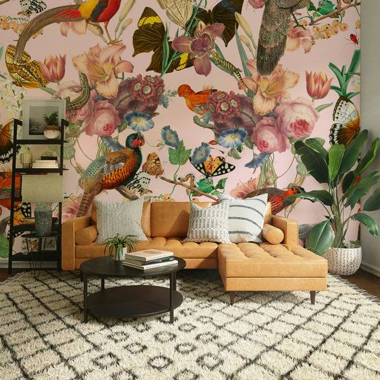 Divertirs Wall Mural featuring vibrant flowers and birds, GD1095