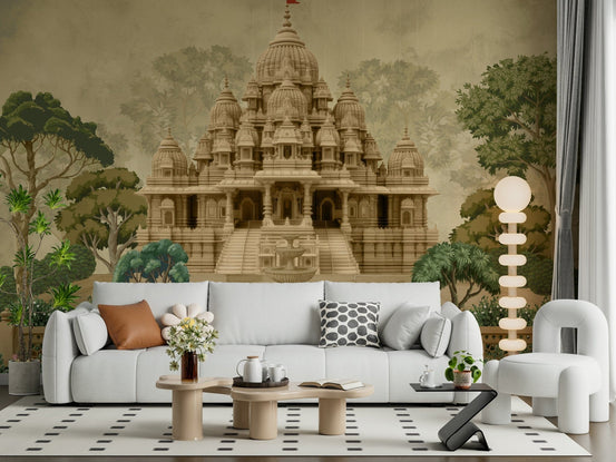 Divine Devalaya mural design featuring traditional motifs and arches, GD7546