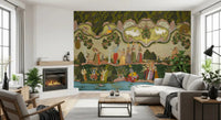 Sacred cows for a hallway and lotus water enrich this Krishna wall mural, GD8967