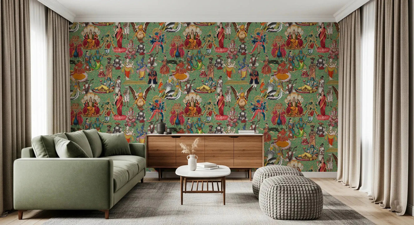 Divine Pantheon: A Tapestry of Hindu Deities Wall Mural