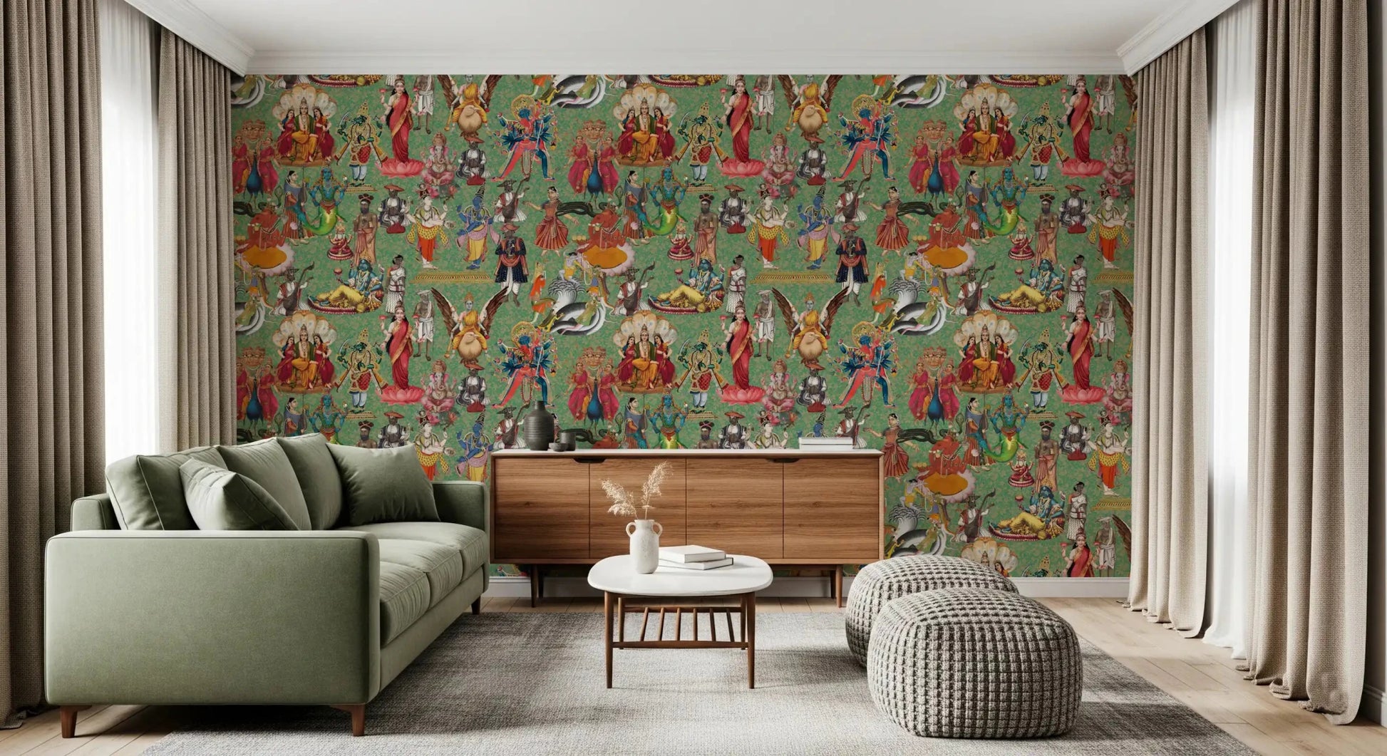 Divine Pantheon: A Tapestry of Hindu Deities Wall Mural