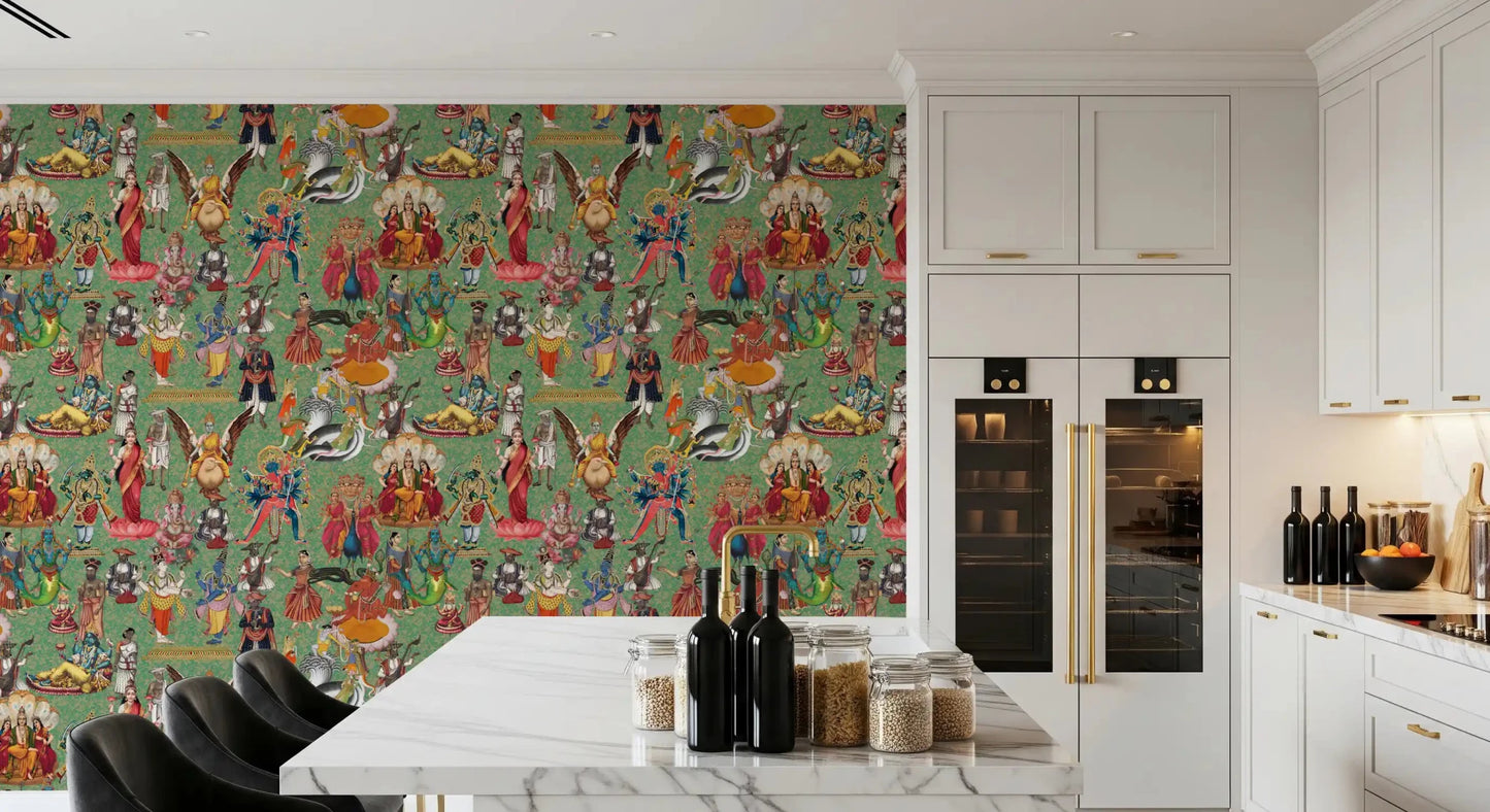Divine Pantheon: A Tapestry of Hindu Deities Wall Mural