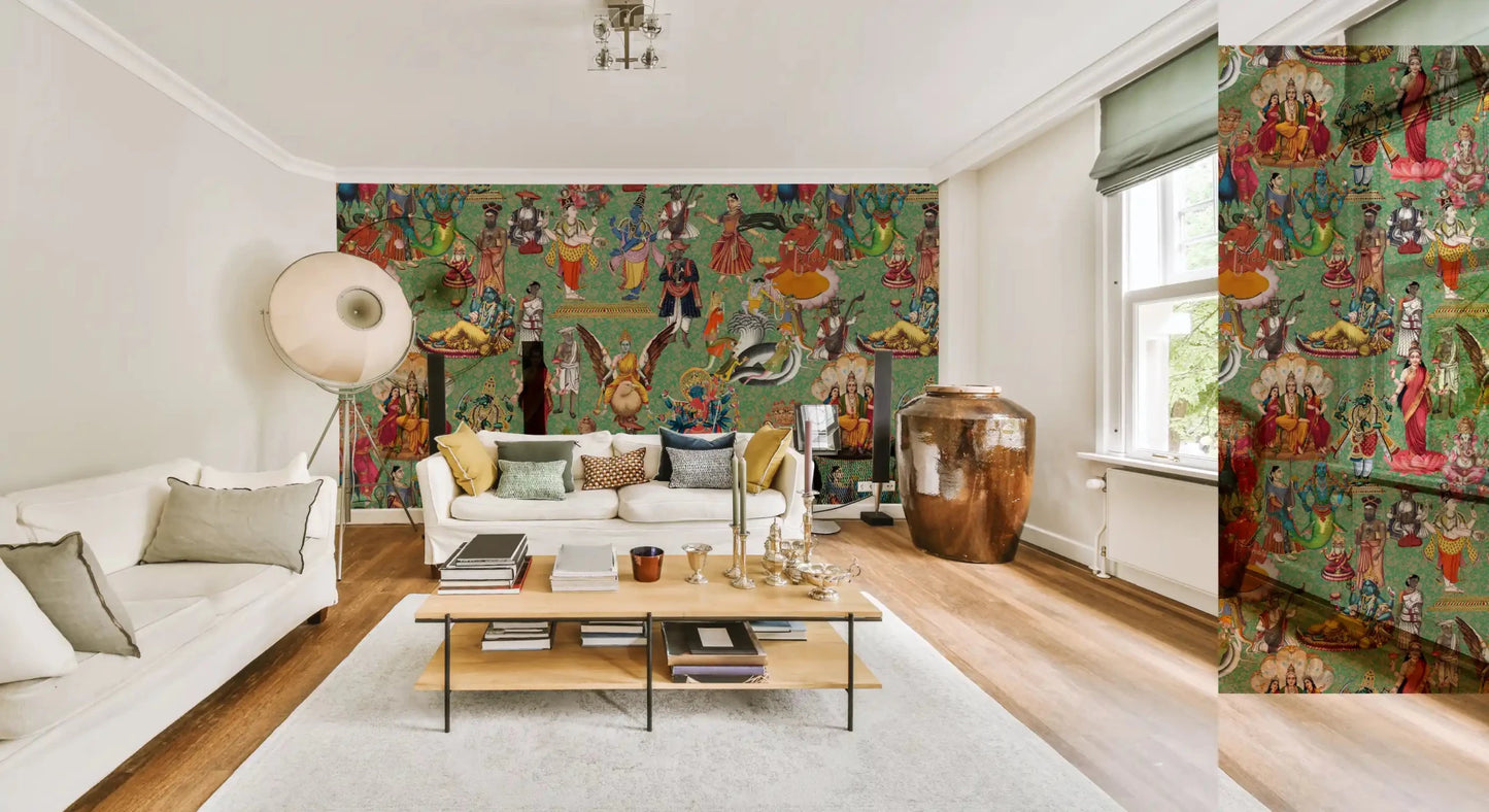 Divine Pantheon: A Tapestry of Hindu Deities Wall Mural