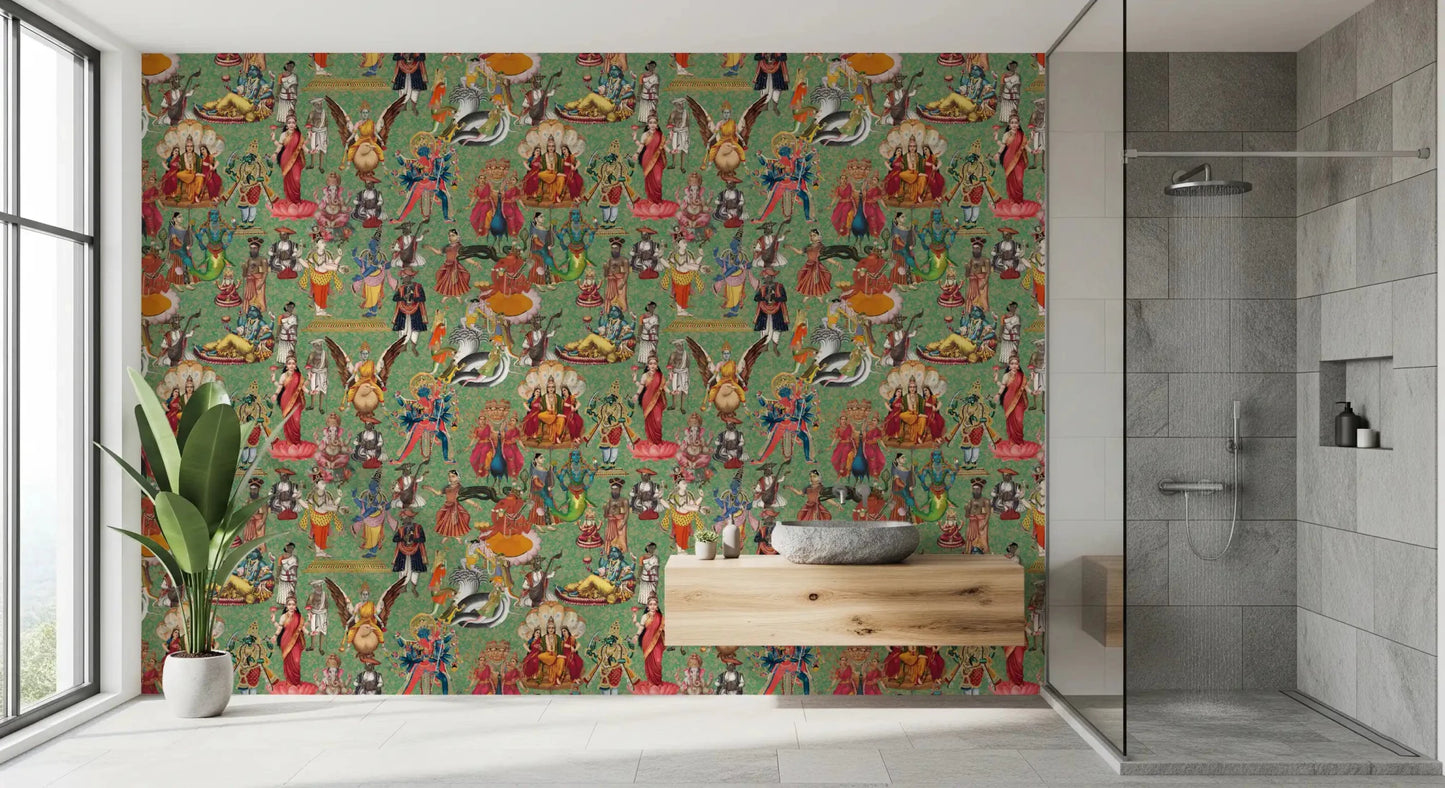 Divine Pantheon: A Tapestry of Hindu Deities Wall Mural