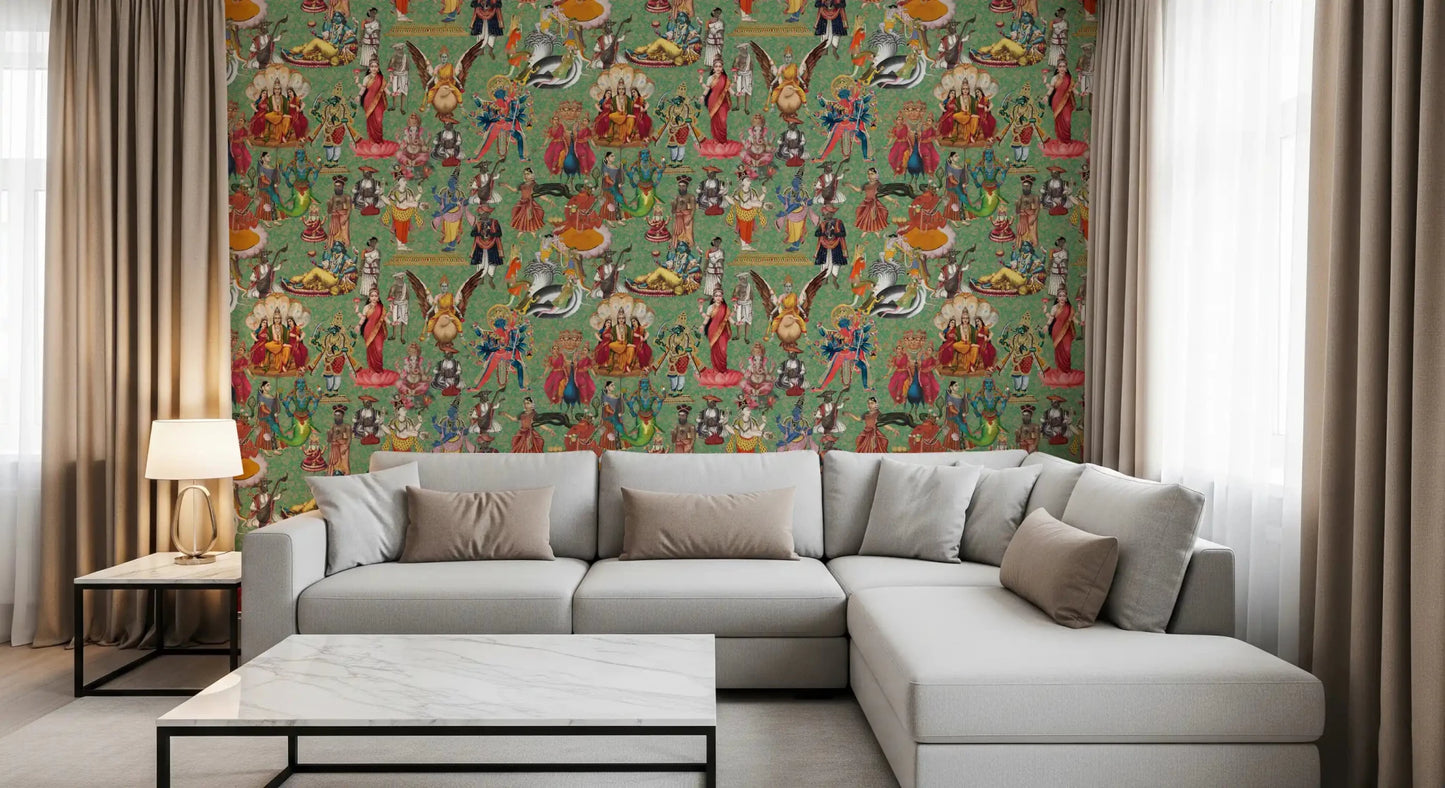 Divine Pantheon: A Tapestry of Hindu Deities Wall Mural