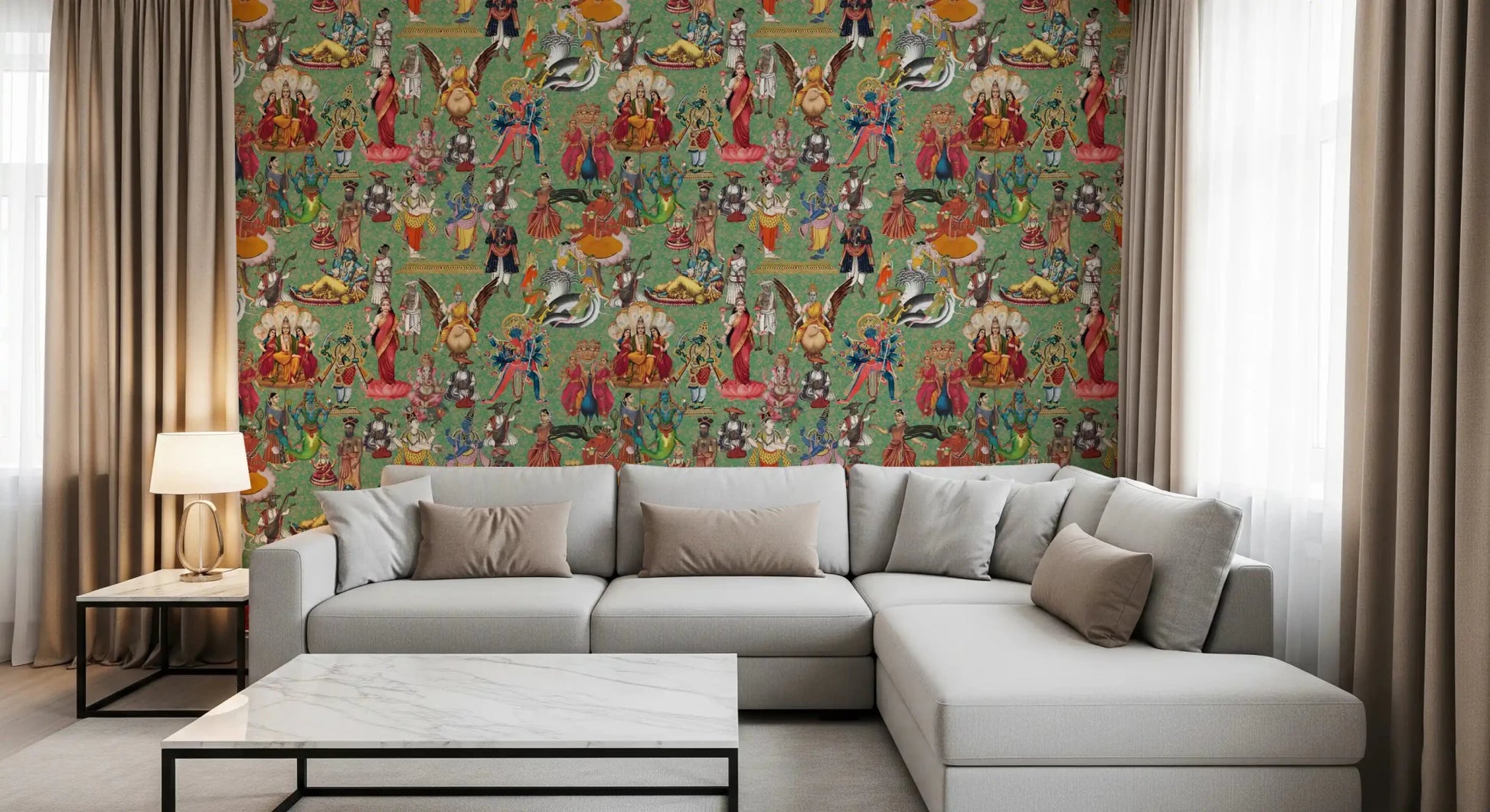Divine Pantheon: A Tapestry of Hindu Deities Wall Mural