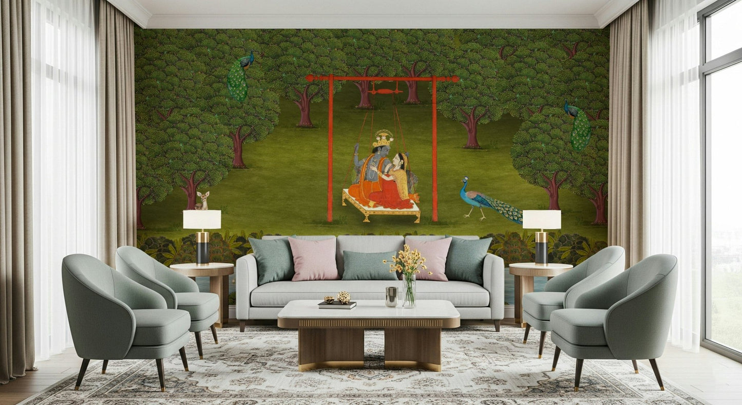Divine Swing Serenity Wall Mural showing traditional artistic details