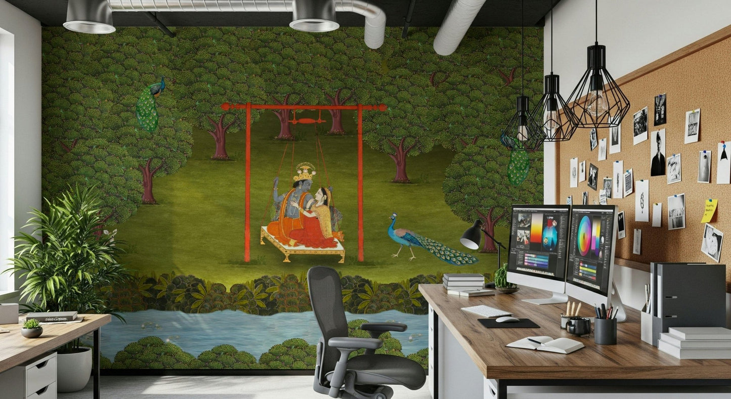 Divine Swing Serenity Wall Mural in a contemporary study space