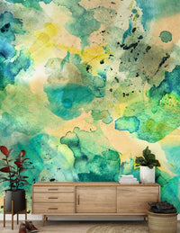 A calming abstract water wallpaper mural that defines a space.