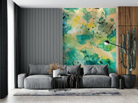 A peaceful underwater world mural on decorative wallpaper.