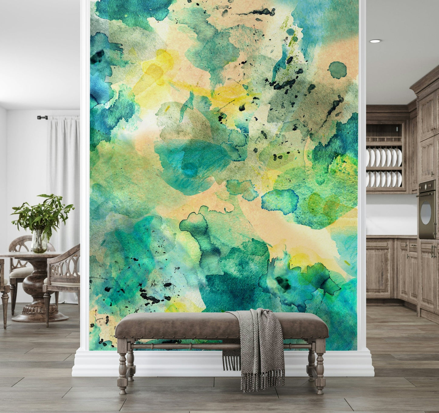 An artistic deep sea mural on minimalist wallpaper.
