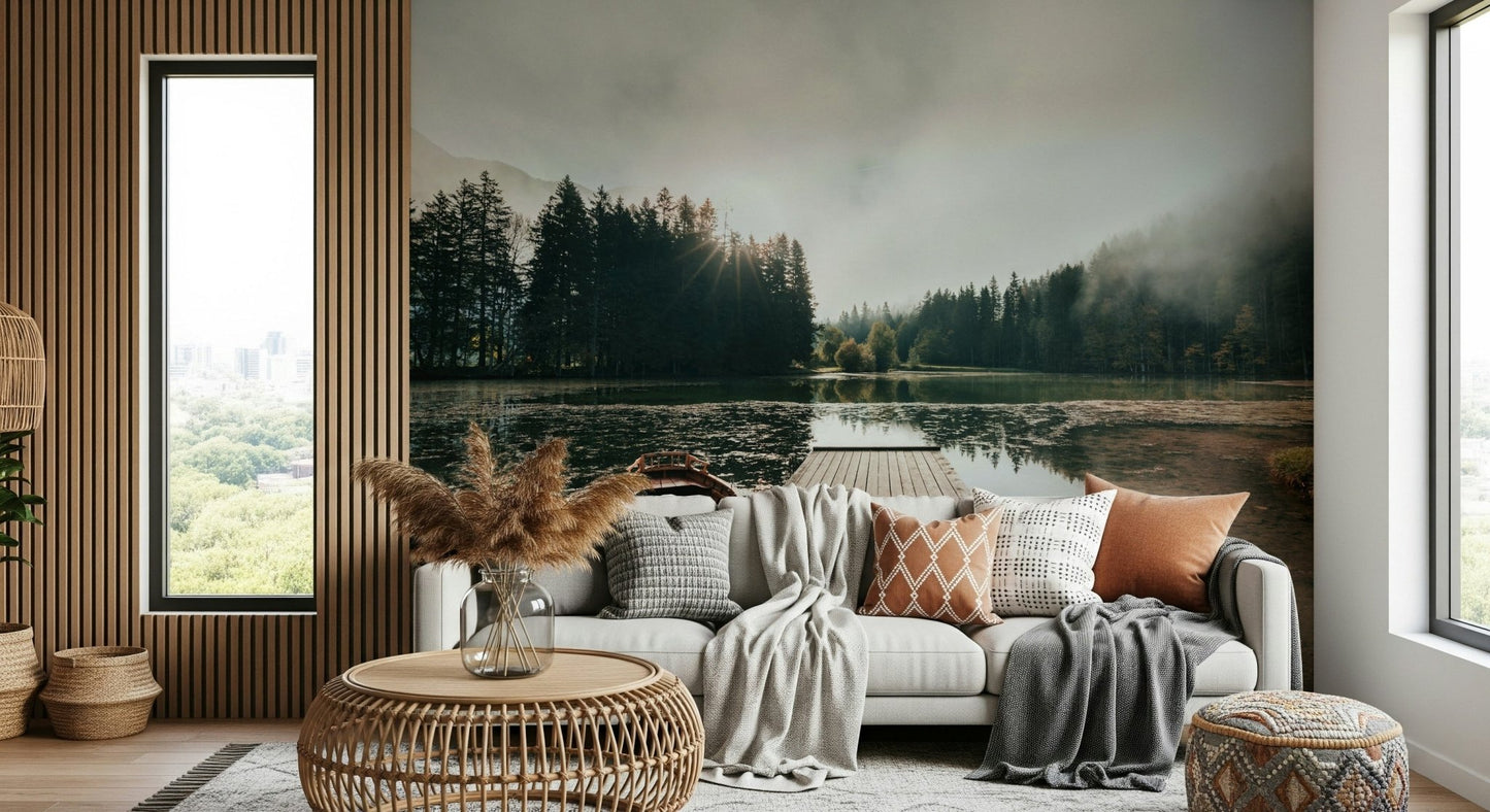 A calming abstract design wallpaper mural that defines a space.