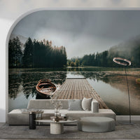 A graceful subtle pattern wall mural in cool, tranquil tones.