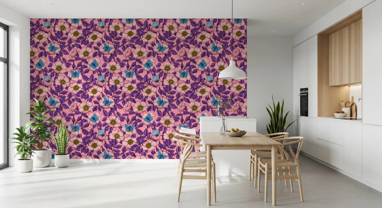 Dining room warms to a brighter tone with this floral linework wallpaper⁠GD9561