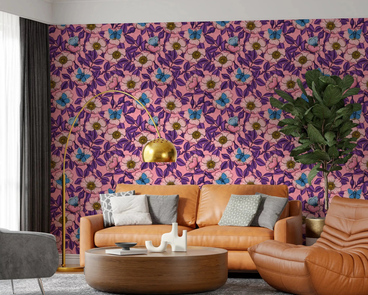 Small blue butterflies rest between flowers on the Dog Rose Butterfly wallpaper
GD9561