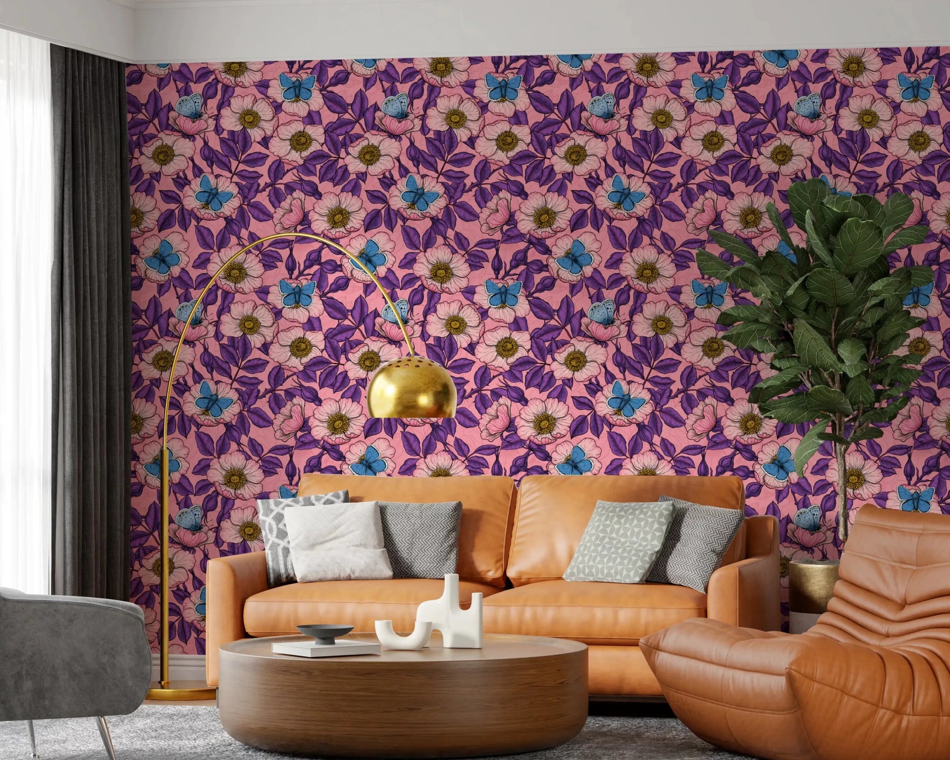 Small blue butterflies rest between flowers on the Dog Rose Butterfly wallpaper
GD9561