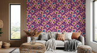 Deep purple-violet leaves layer behind the pink blossoms on this floral wallpaper⁠GD9561