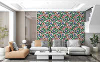Beneath an open living space sits this Pink Dog Rose Butterfly wallpaperGD9560