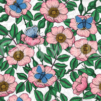Hand-drawn shading shapes every petal on the Dog Rose Butterfly wallpaperGD9560