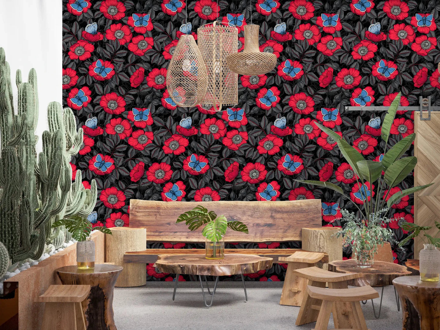 Fine line shading shapes every petal on this bold linework floral wallpaperGD9559