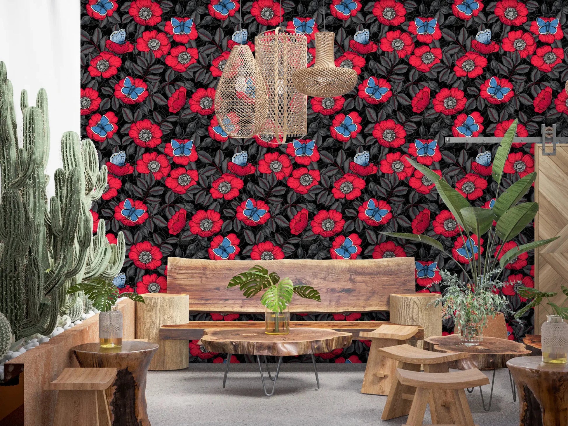 Fine line shading shapes every petal on this bold linework floral wallpaperGD9559