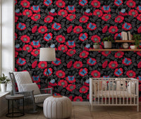 Nursery edges into drama against the bold red linework wallpaper⁠GD9559