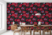Silvery-gray leaves layer between flowers on the Red Dog Rose Butterfly wallpaper⁠GD9559