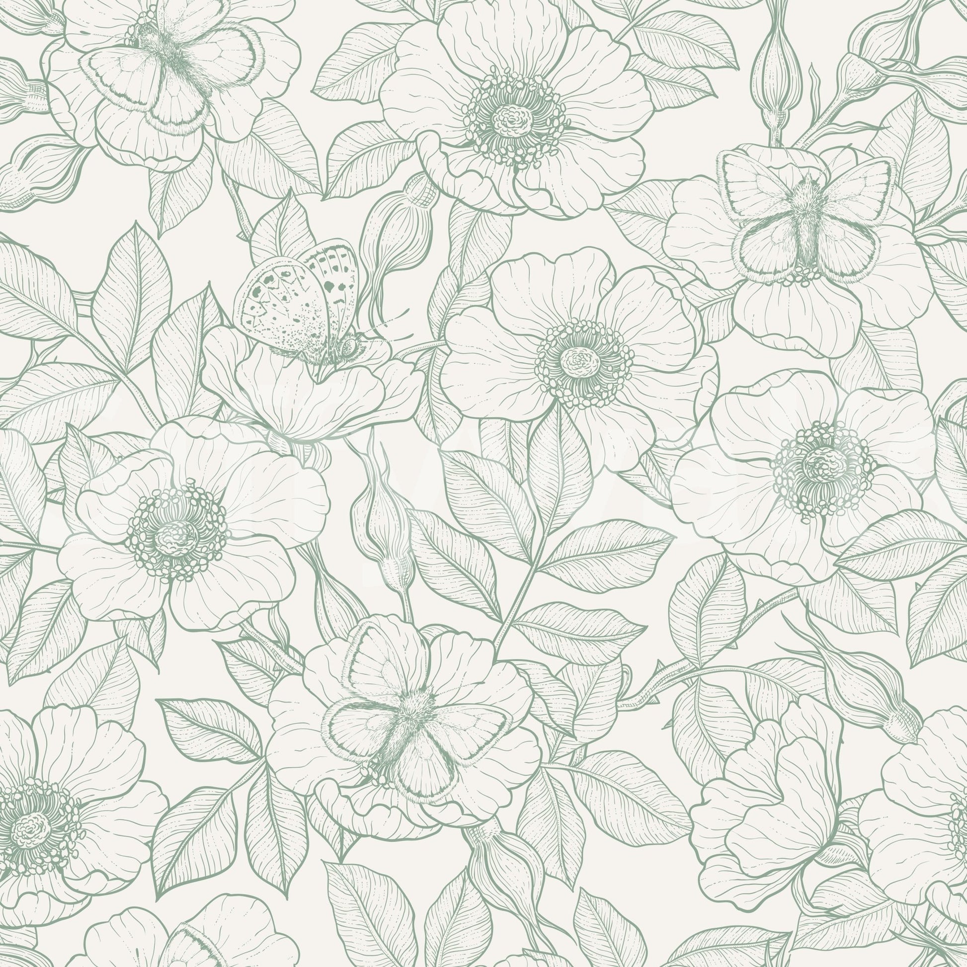 Calm, airy, and a little nostalgic — the sage botanical wallpaper reads vintageGD9562