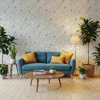 Hand-drawn sage dog roses spread across this Soft Green Linework wallpaperGD9562