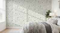 Small butterflies rest among leafy stems on the linework floral wallpaper⁠GD9562