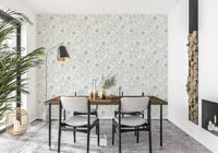 Open dining brightens with the soft sage botanical wallpaper⁠GD9562