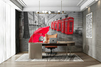 High-resolution image of a dog under an umbrella in London.

