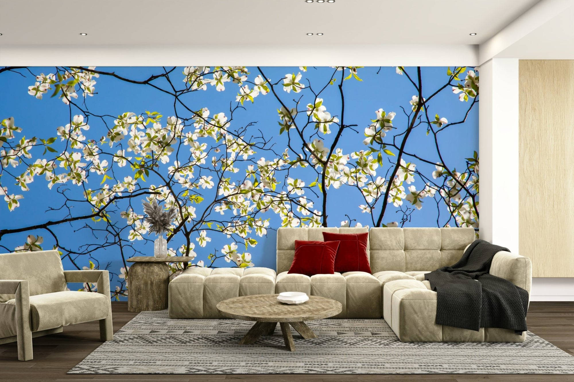 Dogwood tree wallpaper with white blossoms, GD2387