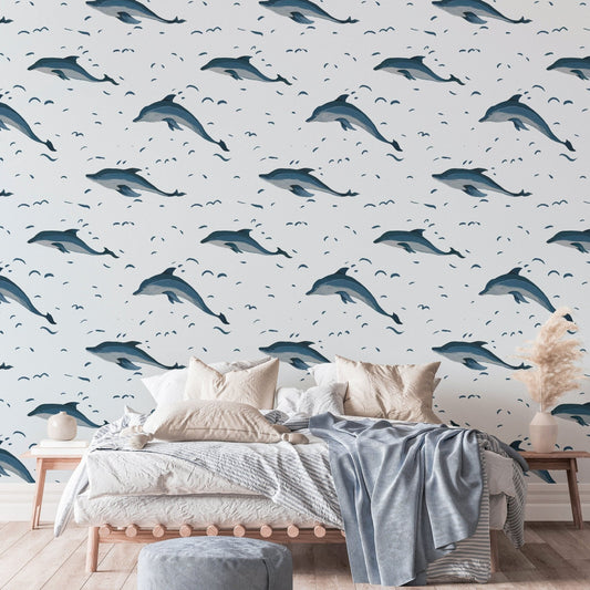 Playful dolphins in the sea wallpaper for ocean-inspired decor. RNM31
