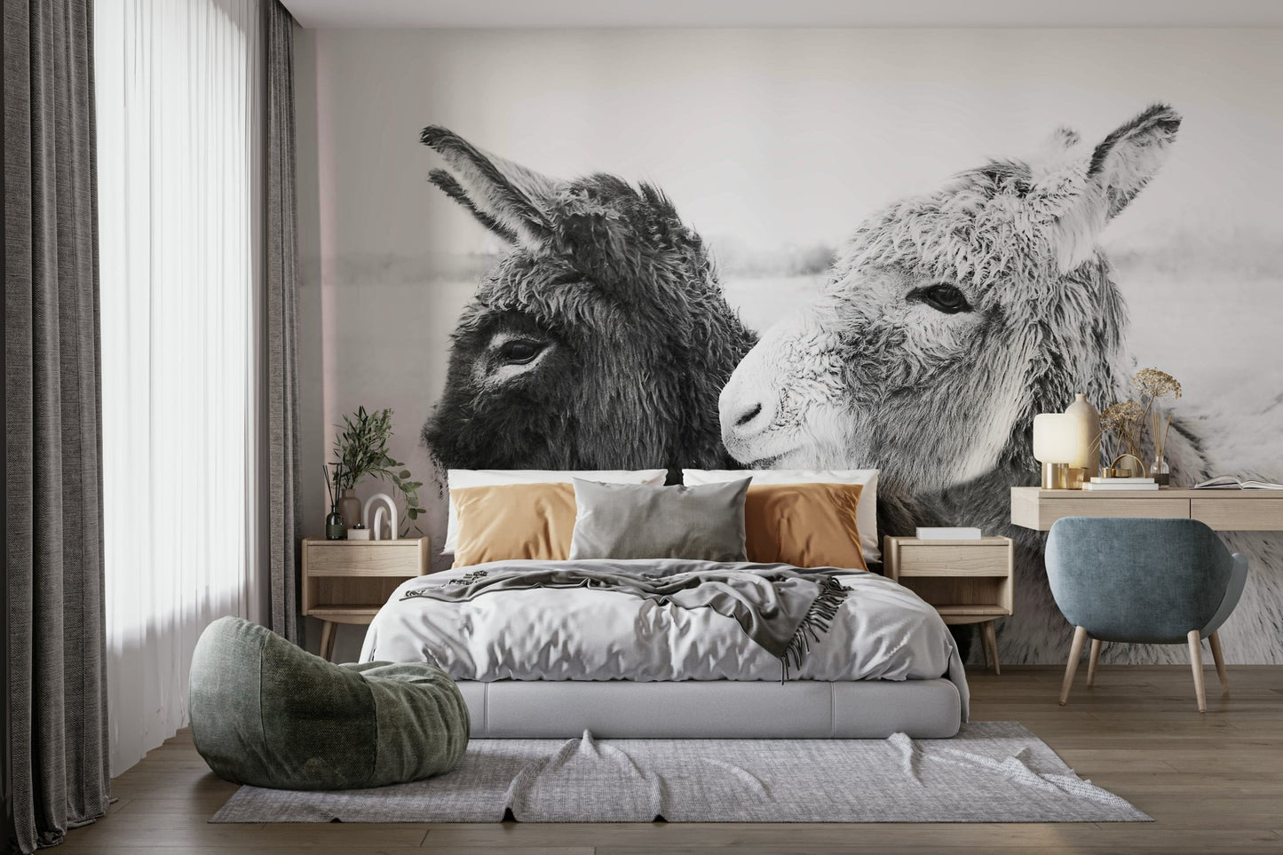 Endearing donkeys with gentle expressions.

