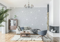 A calming floral design wallpaper mural that defines a space.

