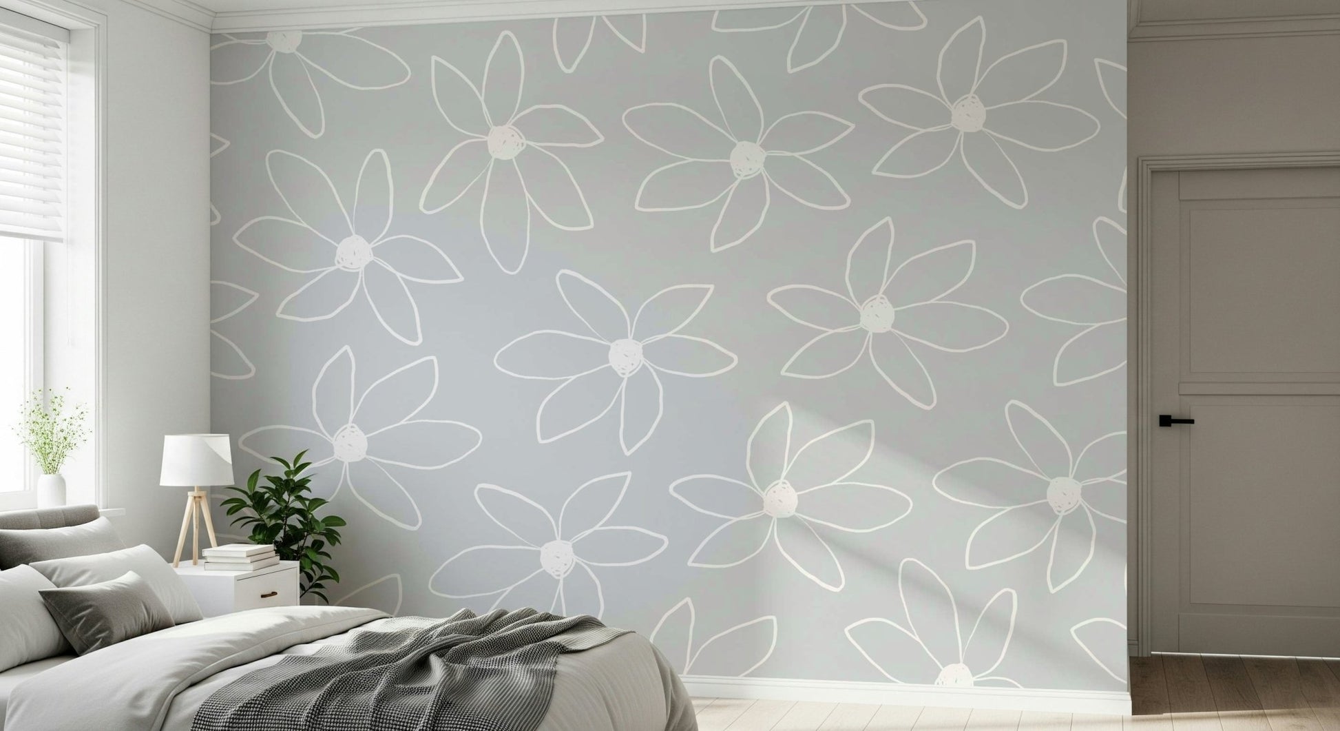 A contemplative floral pattern wallpaper mural for a feature wall.

