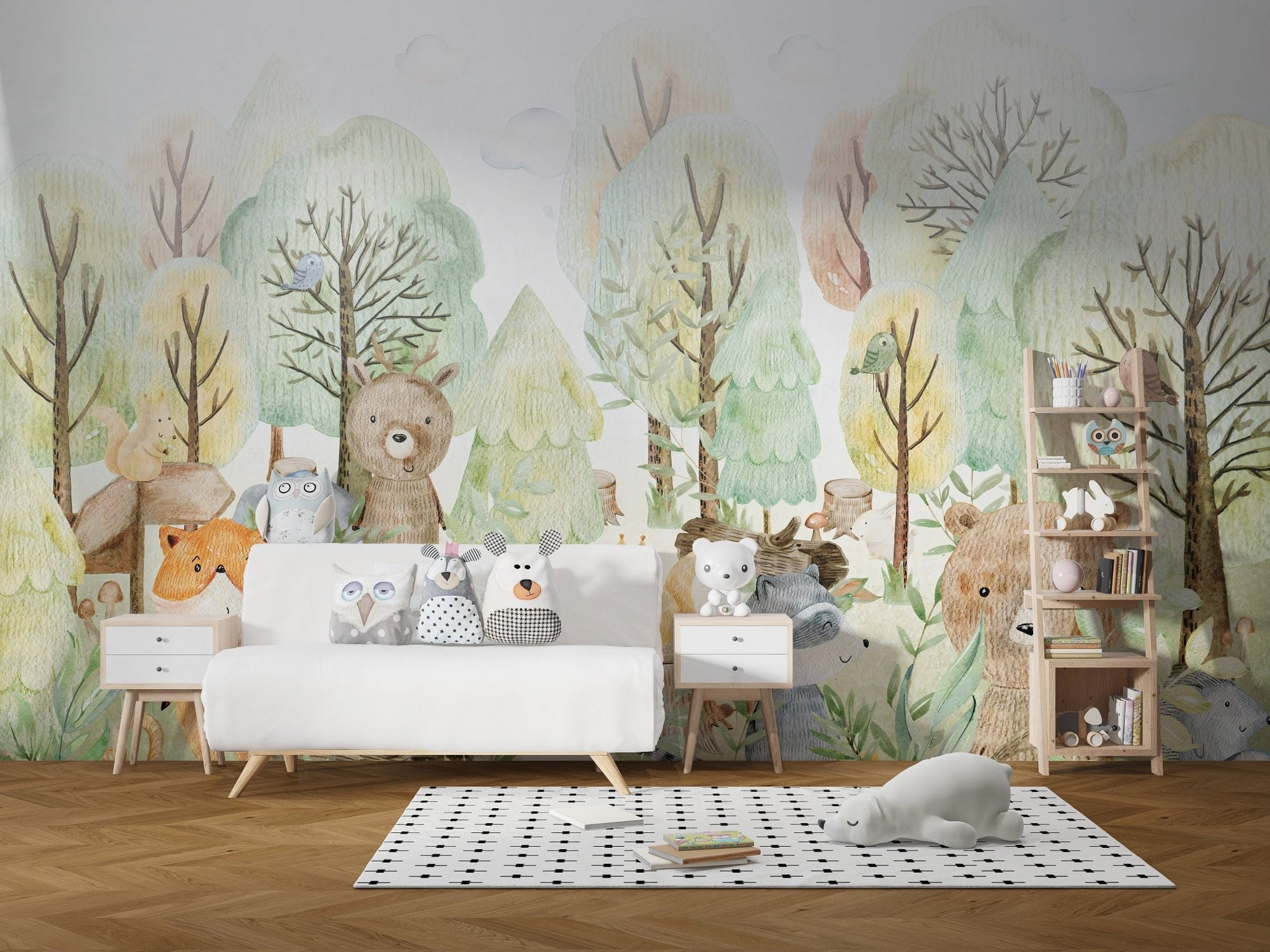 Playful bears doodle-themed wall mural design A450
