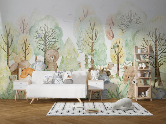Playful bears doodle-themed wall mural design A450
