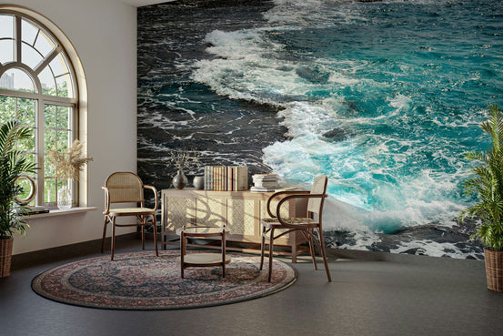 Dor HaBonim Beach Reserve #3 wall mural showing turquoise surf breaking on rocks GD4919
