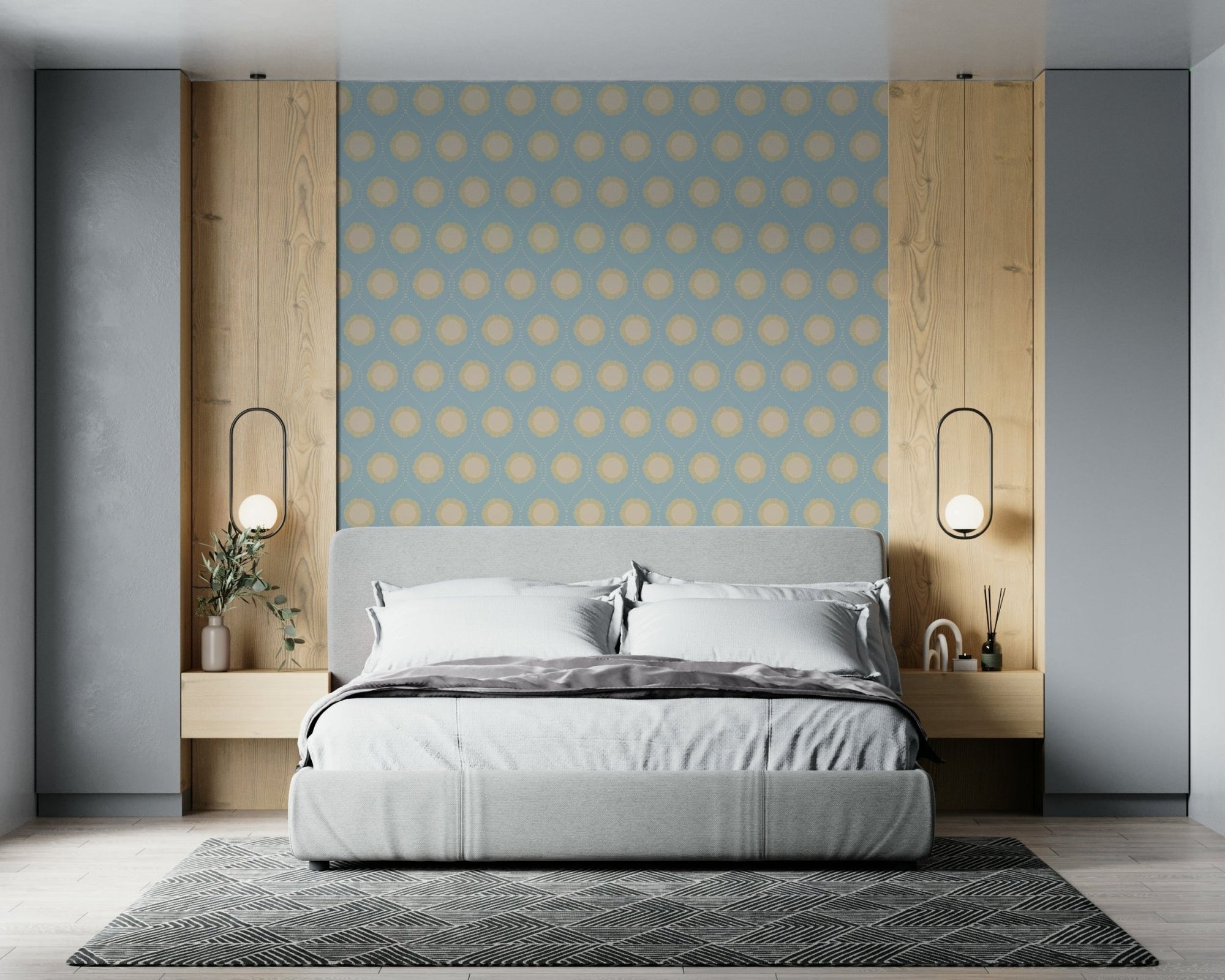 Patterned sunburst circles on Dotted Diamonds Wallpaper., GD6486